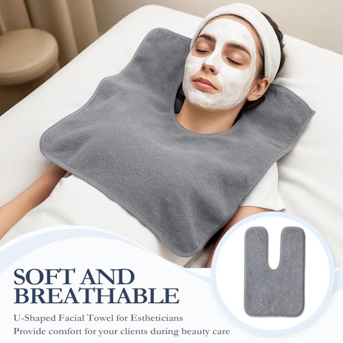 12 PCS U-Shaped Facial Towels, Estheticians Towels Microfiber Soft Spa Towel Coral Fleece Face Cloth for Beauty Salons, Skin Care £¨Grey£©