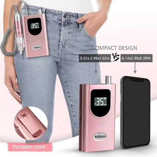 35000RPM Portable Nail Drill Machine, HoMove Professional Nail Drill Machine, Rechargeable Electric Efile Nail Drills for Acrylic Gel Nails, Cordless Portable Nails Drill¡¼Rose Gold¡½