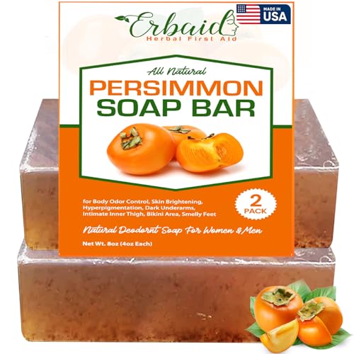 Persimmon Soap Bar for Body Odor Control ? Purifying Deodorizing Body Wash with Japanese Persimmon & Green Tea Extract for Eliminating Body Odor ? Deodorant Soap for Skin Brightening (2 Pack)