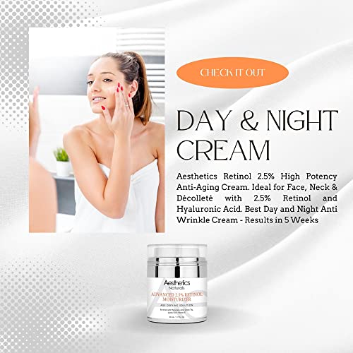 Retinol Cream - Anti-Aging Face & Neck Moisturizer with 2.5% Retinol, Vitamin E, Green Tea, Hyaluronic Acid, Organic Jojoba Oil, & Shea Butter, Day & Night Anti-Wrinkle Cream 1.7oz