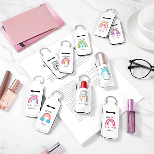 40 Pcs Rainbow Lipstick Holder with Inspirational Words Clip on Lip Gloss Sleeve Keychain Lip Balm Holder Graduation Gifts