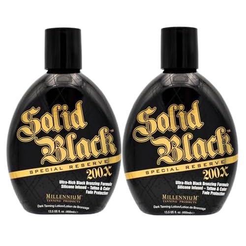 Millennium Tanning Solid Black Special Reserve 200X, Tanning Bed Lotion Brozing Lotion w/Tattoo Protector, 13.5 Ounces, 2-Pack