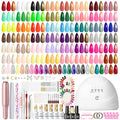 Peacecolor 83Pcs Gel Nail Polish Kit with U V Light and Drill, 56 Colors All Seasons Soak Off Gel Polish Set Cat Eye Gel with Matte/Glossy Glitter Base Top Coat Manicure Nail Kit Gifts for Women Girls