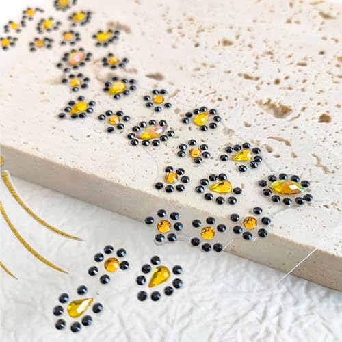CBLUO 2 Pcs Halloween Temporary Stickers Cat Face Gems Jewels Women Cat Rhinestone Masquerade Face Tattoos Crystal Makeup Sticker Glitter Holiday Festival Dress Up Cosplay Birthday Party Supplies