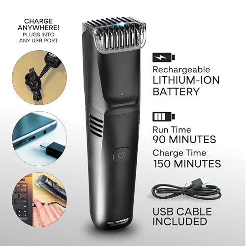 Bell+Howell Vacutrim Cordless Body Shaver for Men, Rechargeable Grooming Tool with 20 Trim Settings, Integrated Vacuum System - Black, 7.5", As Seen On TV