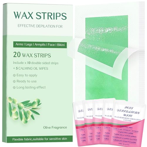 Wax Strips Body for Hair Removal ? No Heat Body Waxing Strips for Legs, Arms, Underarms & Bikini Line | Large Wax Strips Body, Cut to Size | At-Home Waxing Solution | 18 Count & 5Calming Oil Wipes