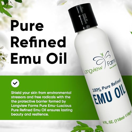 Longview Farms¢ç Emu Oil - Hair and Body Oil - 100% Pure & Refined Emu Oil for Skin & Hair Care | Premium Quality Hydration & Nourishment | 1/2 Fl. Oz