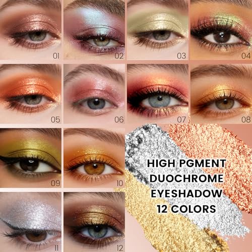 Multichrome Chameleon Eyeshadow Makeup Palette, Long wear Chameleon Rich Color Shimmer Eye Shadow, Color Shift Sparkle Eye Brightener Fairy Make Up Pallet Gift Set for Rave Christmas Party #07