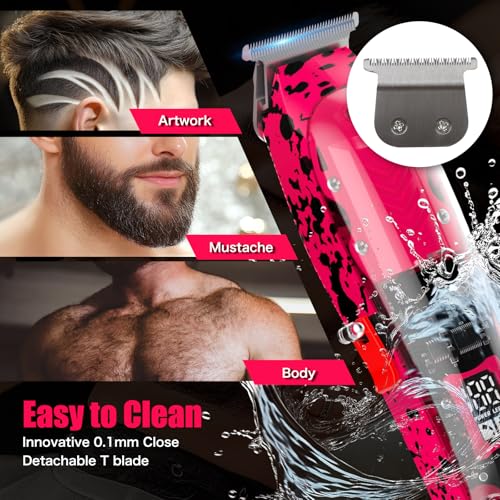 Professional Hair Clippers for Men, Cordless Barber kit for Hair Cutting & Grooming, Hair Clippers and Trimmer Set for Barber Haircut with LED Display, 8 Fade Taper Combs(Pink Set)
