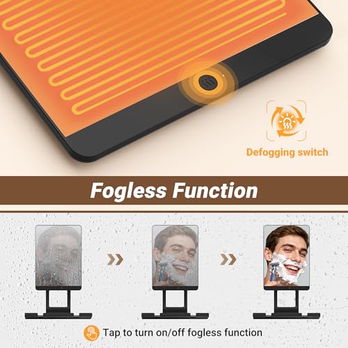 Heated Shower Mirror Fogless for Shaving£¬Fog Free Shaving Mirror for Shower with Razor Holder£¬360¡ÆRoating Shaving Mirror for Shower Fogless£¬5000mAh Long-Lasting Anti Fog Shower Mirror (Dark Brown£©