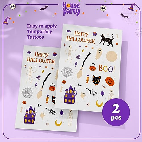 HOUSE OF PARTY Glow in the Dark Tattoos for Kids - Pack of 72 - Halloween Temporary Tattoos - Non-Toxic Waterproof Stickers for Boys and Girls Ideal for Halloween Tatoos Party Favors and Decorations!