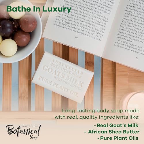 Australian Botanical Soap, Goat Milk Soap with Shea Butter, 6.6 oz. Bars, Triple Milled Body Cleanser, Made in Australia with African Shea Butter and Native Goat Milk, All Skin Types, Pack of 8