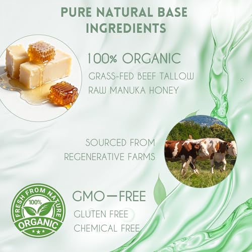 Organic Grass Fed Beef Tallow for Skin ?3 In 1 Travel Size Tallow Face Moisturizer, Hand Cream & Body Lotion,100% Natural, Deep Hydrating, Suitable for Oily & Mature Skin, Lavender, 2 Oz.