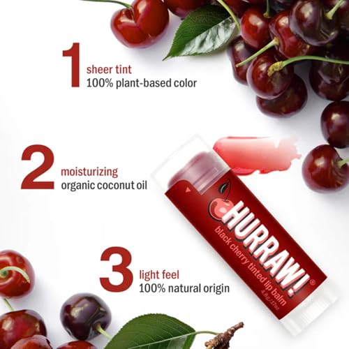 Hurraw! Black Cherry Tinted Lip Balm, 2 Pack: (Sheer Red Tint) Organic, Certified Vegan, Cruelty and Gluten Free. Non-GMO, 100% Natural Ingredients. Bee, Shea, Soy and Palm Free. Made in USA