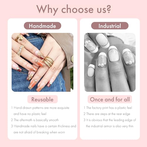 10PCS Autumn Majesty Acrylic UV Gel Press on Nails - 25mm Warm Brown Amber Burgundy Nails with Vintage Gold Details & Gemstone Charms, Luxury Reusable Fake Nails for Women (Multicolor, M)