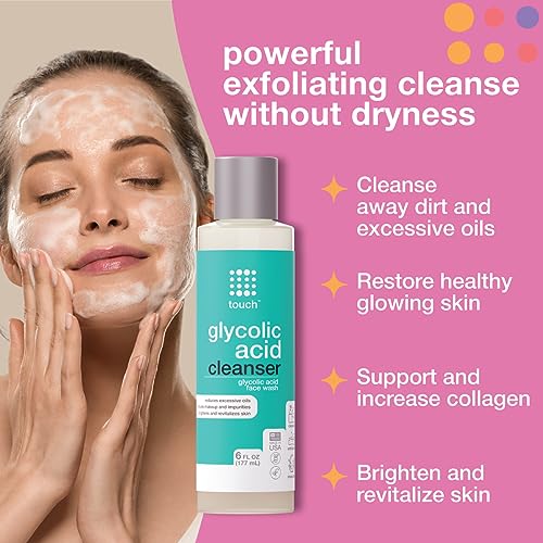 TOUCH Glycolic Acid Face Wash, Acne Treatment Gel, and Anti-Aging SPF 30 Sunscreen Moisturizer