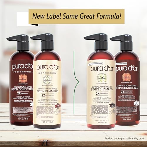 PURA D'OR Clinically Formulated Biotin Shampoo & Conditioner For Hair Thinning - 2X Concentrated Proprietary Herbal Blend Thickening Products For Women & Men, Sulfate Free, 16oz x2