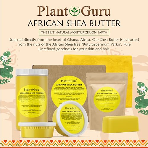 Plant Guru Raw African Shea Butter 5 lbs. Bulk Block 100% Pure Natural Unrefined YELLOW - Ideal Moisturizer For Dry Skin, Body, Face And Hair Growth. Great For DIY Soap and Lip Balm Making.