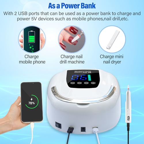 UV LED Nail Lamp Dryers Cordless 128W Portable Rechargeable UV Light for Gel Nails Polish Kit,Fast Curing Wireless Builder Gel Lamp with Sensor 3 Timer LCD Display 48 LED,Manicure Pedicure Art Tools