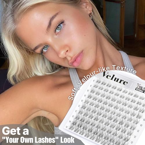 Natural Lash Clusters Velure Eyelash Clusters 8-14mm CC Curl Wispy Cluster Eyelash Extensions Clear Band Individual Lashes Soft Reusable DIY Cluster Lashes Extension for Natural Daily Look by Yawamica