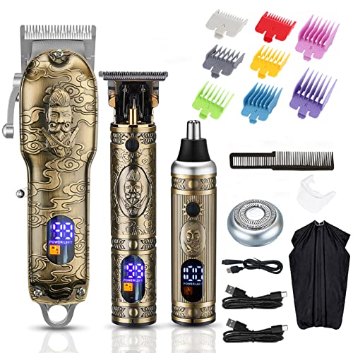 Hair Clippers for Men,Professional Hair Cutting Kit,Cordless Barber Clipper and T-Blade Beard Trimmer Set (Gold-1)