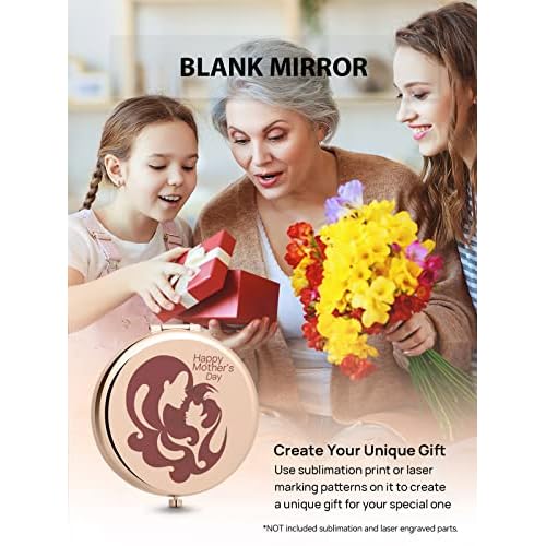Compact Mirror Bulk, Pack of 6 Double-Sided 1X/2X Magnifying Metal Makeup Mirrors(Round, Rose Gold)