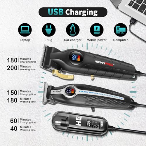 HIENA PRO Professional Hair Clippers for Men, Electric Hair Clipper Set for Barber Kit £¬Hair Clipper and Trimmer Set£¬Full Barber Clipper Set with LED Display Gifts Mens (Silver)