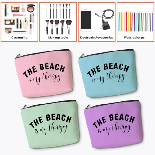 4PCS Beach Vacation Essentials Makeup Bag, Cute Cosmetic Bags for Women, Beach Accessories Travel Toiletry Bag Girls Trip Weekend Gifts for Women Besties Mom Summer Vacation Christmas Mothers Day