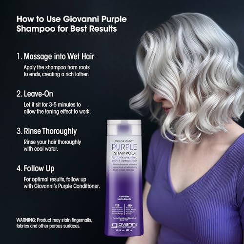Giovanni Color Chic Purple Shampoo for Blonde, Gray, Silver, White, & Bleached Hair - Reduces Brass, Yellow, & Orange Tones, Adds Shine, Vegan, Cruelty Free, Lauryl & Laureth Sulfate Free - 13.5 fl oz