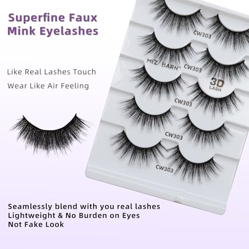 MizBarn 18MM Lashes 3D Cashmere Long Extension Eyelashes Natural Look Soft Reusable Fake Eyelashes Multipack Wispy False Lashes 5 Pairs Natural Strip Eyelashes(CW303)