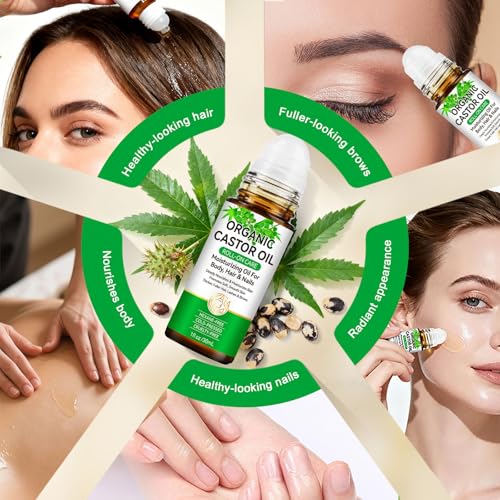 Acorn + Oak Organic Castor Oil 1 fl.oz,100% Pure Cold Pressed for Hair Growth, Eyebrows & Eyelashes ? Natural Moisturizer for Skin & Nails ? Roll-On Glass Bottle, Multi-Purpose Care