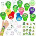 36PCS Frog Party Favors - 24PCS Pre-Cut Temporary Tattoos & 12PCS Stamps - Ideal Animal Frog Princess Themed Birthday Card Decorations Supplies Goodie Bag Cute Rewards for Boys Girls Classroom Gifts