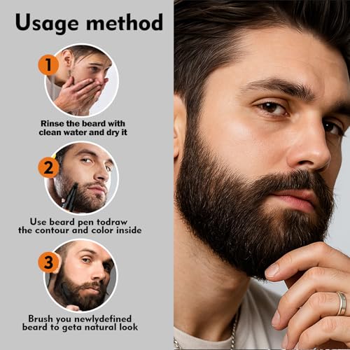 Erinde Beard Pencil Filler for Men Black (2 Pack) - 4-Tip Beard Filler, Waterproof Long Lasting Beard Pen Kit with 2 Fillers & 1 Brush, Stocking Stuffers for Men