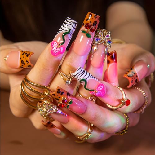 LOVFUL Square Short Press on Nails Fruit Energy | Handmade Acrylic Press ons | Reusable Fake Nails | Square Classic Regular 1.3 in | H572-M
