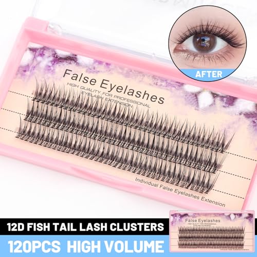 Bodermincer 120pcs 0.10mm Thickness Handmade Fish Tail False Lahses Thick Natural Long Black Individual False Eyelashes Fake Eye Lashes Extensions Makeup Tool (10mm)