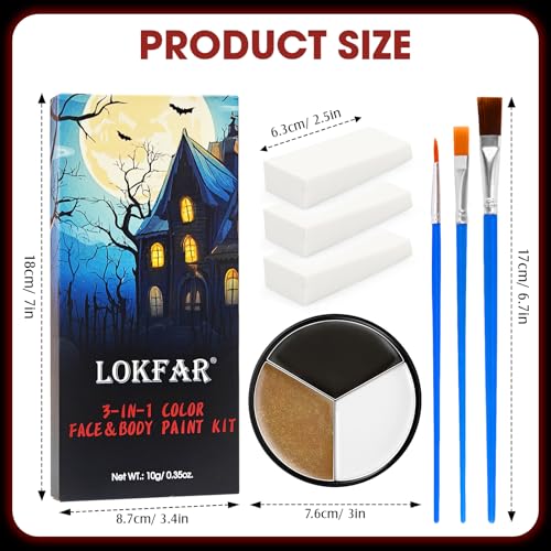 Black White Metallic Brown Face & Body Paint - Blendable Facepaint Foundation with Sponge & Brush for Skin, Professional Halloween Face Make-up Kit for Cat Deer Cheetah Leopard Tiger Lion Costume