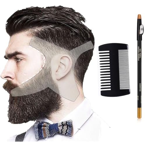 Beard Shaping Tool Template Men -(White) 100% Clear - Premium & Friendly Gift Package -Barber Pencil - Wooden Comb - Best Facial Hair Shaper Instrument - Great All Kind Beards & Shape Style