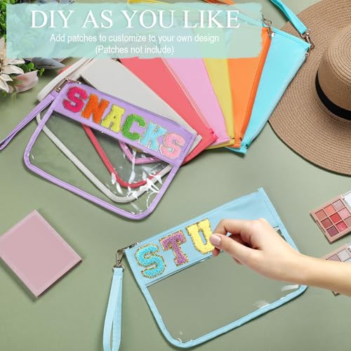 Sweetude 10 Pcs Nylon Makeup Bag Chenille Letter Clear Zipper Pouch Waterproof Toiletry Cosmetic Bag Transparent Pouches for Women Girls(Bright)