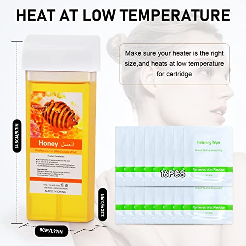 Roll On Wax, Honey Hair Removal Wax Cartridge, Depilatory Wax Roller Refill, 4 Pack - 100% Natural Material, Dermatologically Tested, Easy & Safe to Use, For Body Waxing, Leg and Arms