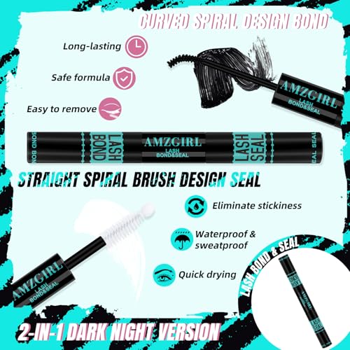 AMZGIRL LASH Midnight DIY Lash Extension Kit, 144 pcs Eyelash Clusters Kit Lash Bond and Seal, Lash Glue Remover and Applicator for Individual False Eyelashes Kit Lash Extensions(D-Mix 8-16mm Kit)