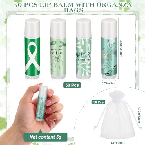 Fumete 100 Sets Suicide Prevention Awareness Lip Balm Bulks Motivational Green Teal Ribbon Lip Balm Gift for Mental Health Awareness Inspirational Party Favor