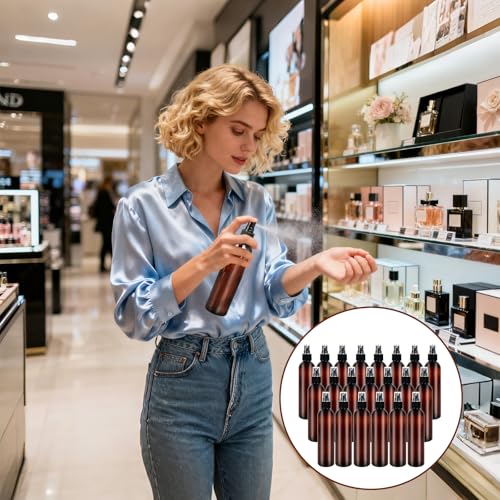48 Pcs 8 oz Spray Bottles with Cap Amber Empty Plastic Travel Sprayer Refillable Fine Mist Cleaning Bottles for Oils Perfumes