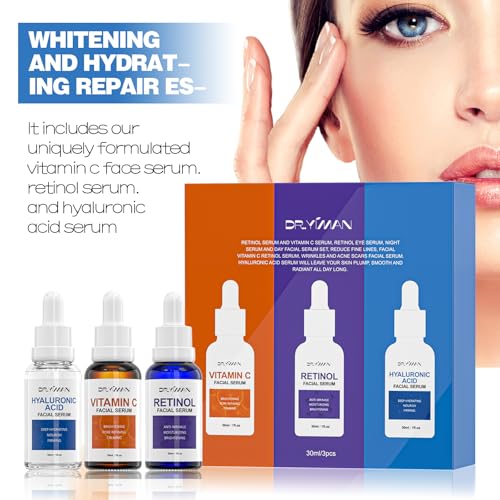 Anti-Aging Facial Serum Set - Vitamin C, Retinol & Hyaluronic Acid Serum Set for Skin Radiance and Moisture, 1 Fl Oz (Pack of 3)