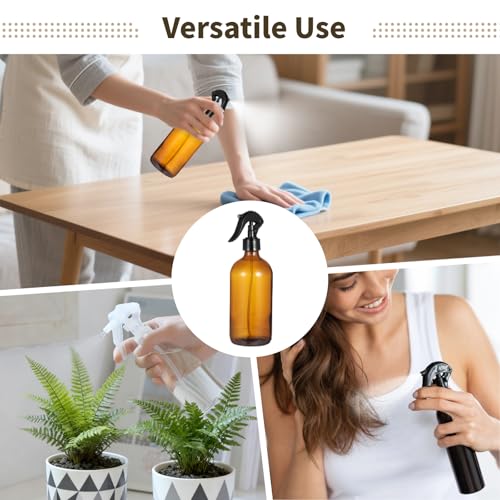 OMISTAR 6 Pcs 16 oz Amber Glass Spray Bottles for Cleaning - Empty Glass Spray Bottle Set with Labels and Pen, Refillable Container for Essential Oils, Trigger Sprayer, Adjustable Nozzl, Leakproof