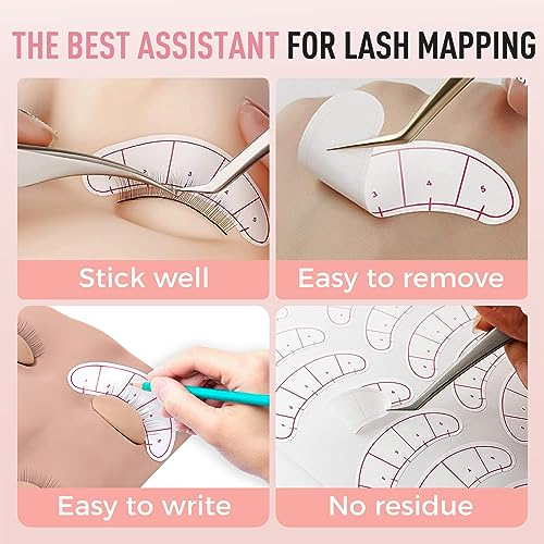 Pretty memory Lash Practice Kit with Mannequin Head, 100 Pcs Glue Rings for Eyelash Extension, 35 Pairs of Lash Mapping Stickers, Eyelash Extension Supplies for Practice