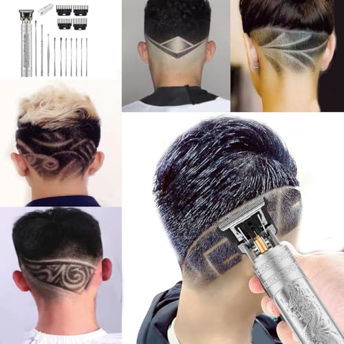 Cordless Hair Clippers for Men, 5.7" Travel Small Classical Sculpting Styling Rechargeable Hair Remover With 10 Pieces Earpick (Silver)