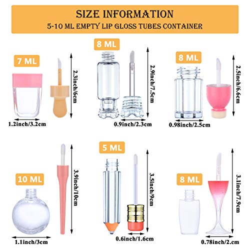 30 Pcs Cute Empty Lip Gloss Tubes, 6 Styles Lip Glaze Tubes Novelty Red Wine Glass Lip Oil Bottles Empty Lip,Refillable Lip Balm Containers for Women Girls DIY(5/8/10ML)