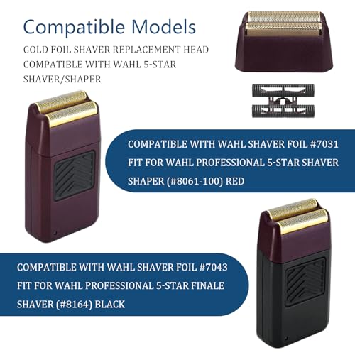 Finale Replacement Foil and Cutter Bar Assembly Compatible with wahl 5 Star Shaver 8061-100 8164,Gold Super Close Shaver Replacement Foil Compatible with wahl Foil Shaver Replacement Head, Red 2-Pack