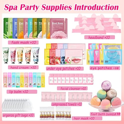110 PCS Spa Party Supplies for Women, Spa Party Favors Include Face£¦Lip Mask,Hand Cream,Under Eye Patches and Foot Bath Bombs,Spa Birthday Sleepover Party Supplies,Sleepover Party Gifts