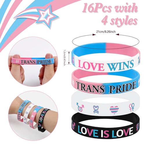 80 Pcs Transgender Pride Accessories,48 Trans Pride Temporary Tattoos 16 Badge Pins Buttons and 16 Silicone Bracelets Wristband Bulk for Trans Pride Month Parade Celebration Party Favors
